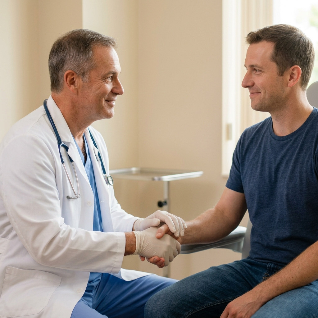 Врач поддерживает пациента после инъекции Вивитрол